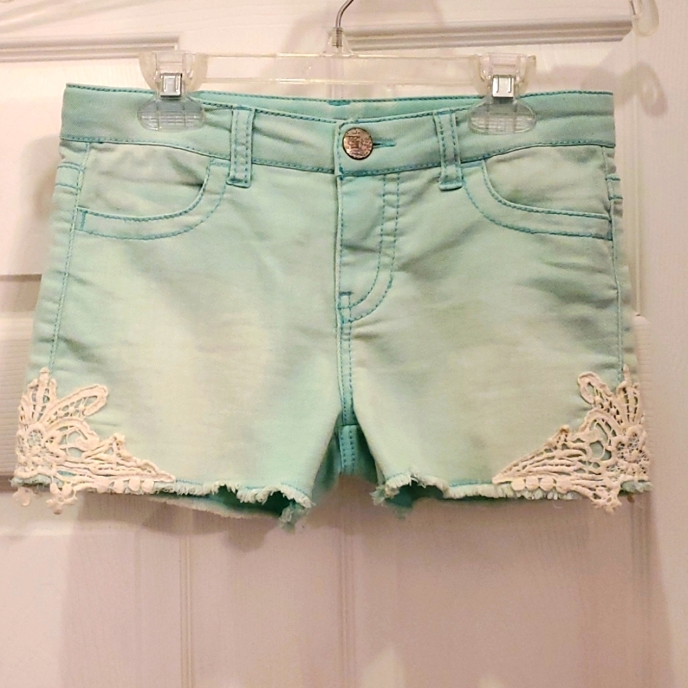 Girl's Super Cute Cherokee Teal Lace Trimmed Shorts